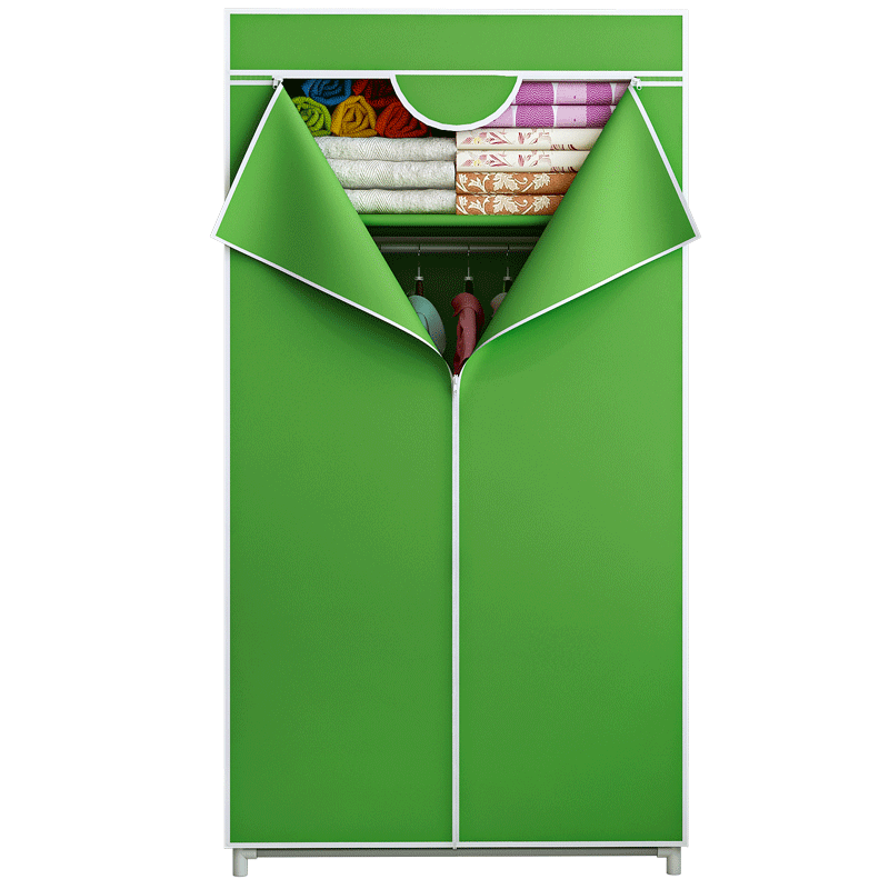 索尔诺布衣柜简易衣柜钢管加粗单人家用出租房宿舍卧室组合衣服柜布衣柜 果绿色8501