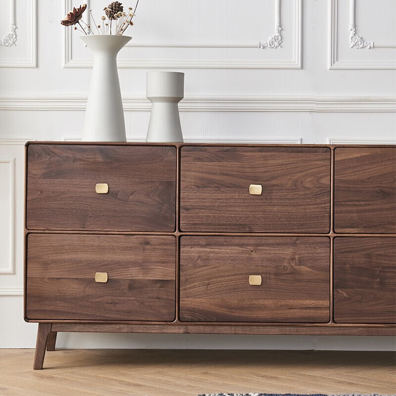 青春潮北美黑胡桃木实木八斗柜卧室斗柜储物柜收纳柜北欧客厅高款电视