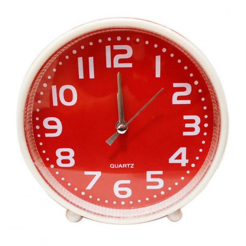 台式钟表家用桌面表座钟客厅小时钟老人台钟 圆形闹钟红色(直径13cm)