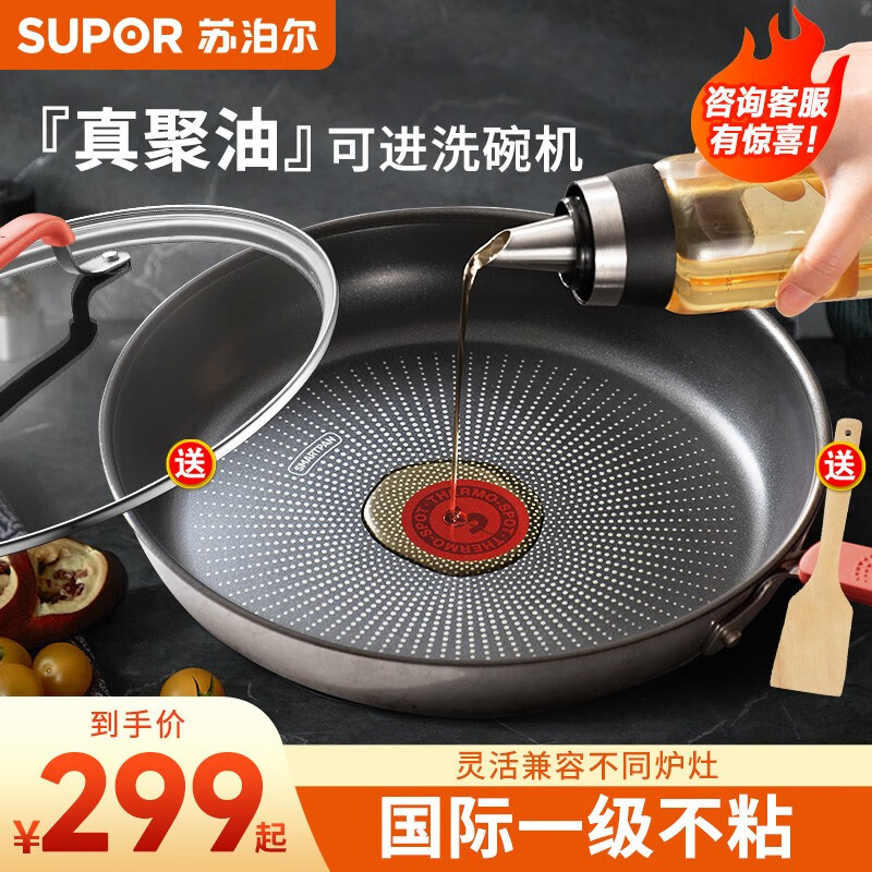 苏泊尔煎锅平底锅不粘锅聚油不锈钢火红点牛排煎锅早餐锅煎盘可进洗碗机 36%选择 适合3-6人 直径30CM