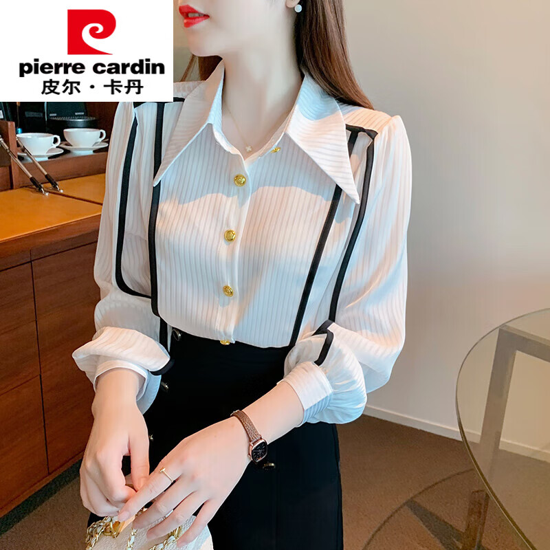cardin)春装2024新款早春法式高级感上衣娃娃领雪纺衬衫女士漂亮洋气