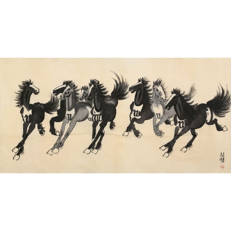 徐悲鸿字画四尺动物临摹名家书画作品纯手绘八骏图古玩名人国画纯手绘
