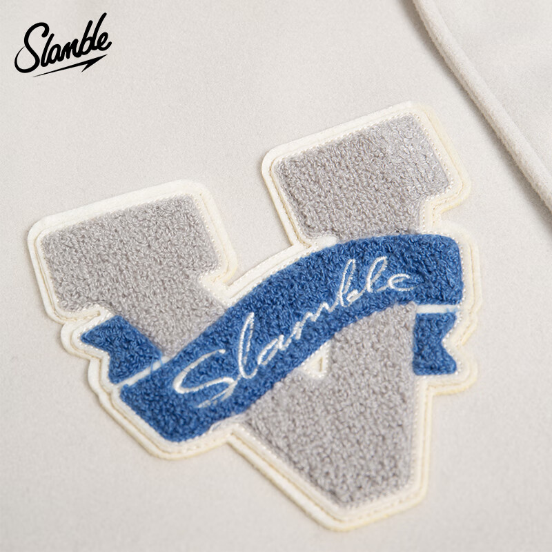 SLAMBLE秋季新款美式拼色复古外套男女情侣款宽松潮牌棒球服夹克 米灰 L