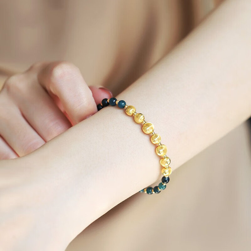 青鹊凰  蓝色碧玺手链女 18黄金猫眼路路通手串 小众设计定制 送女