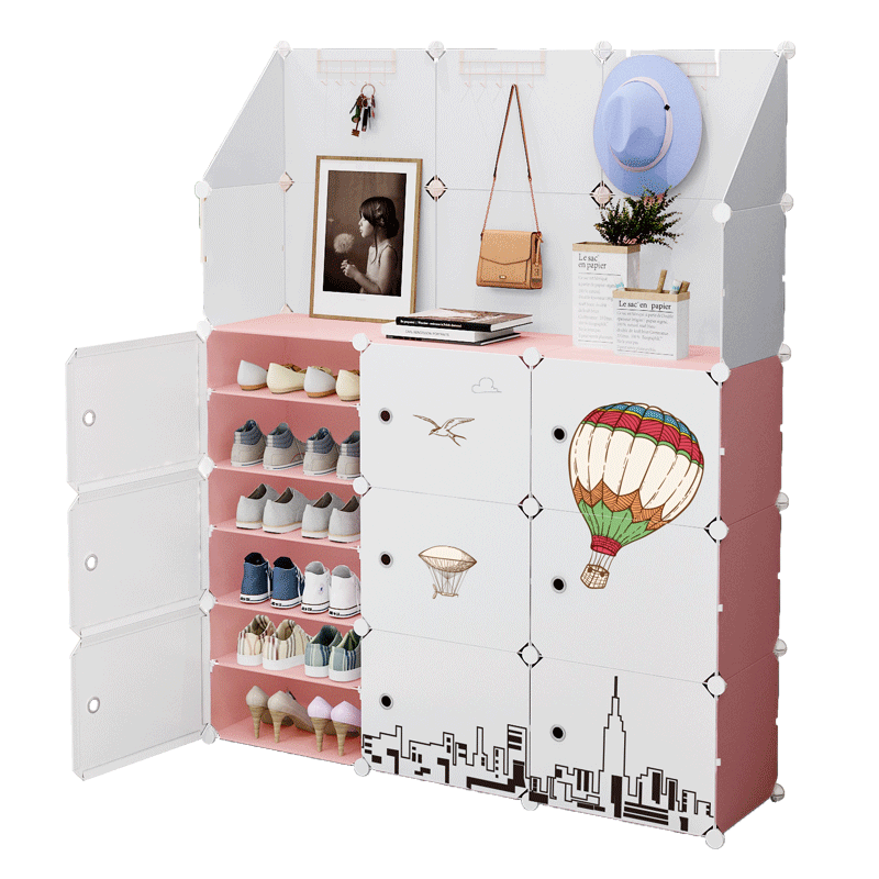 蔻丝鞋柜简易放门口经济型家用大容量室内好看多层防尘宿舍置物鞋子架 3列8层【加围栏】