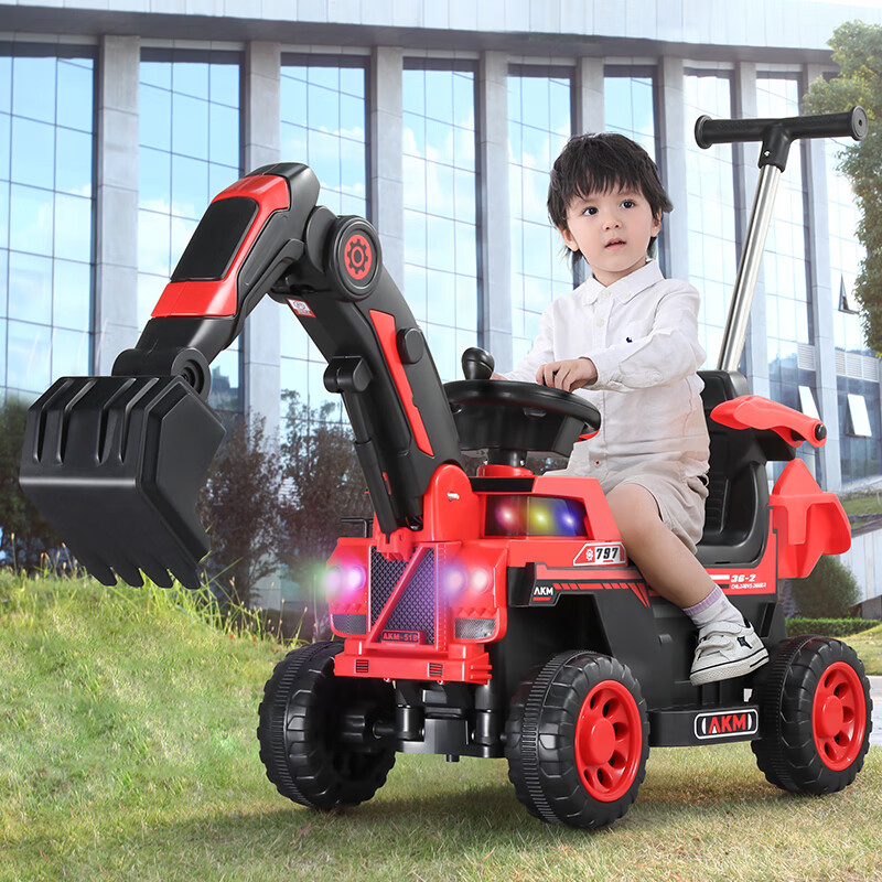 吉吉鱼 儿童玩具男孩电动挖掘机可坐可骑挖机工程车小孩玩具车生日礼物