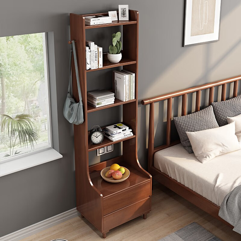 可狄迷你书架实木床头柜卧室创意迷你小型书架床头超窄收纳柜简约储物