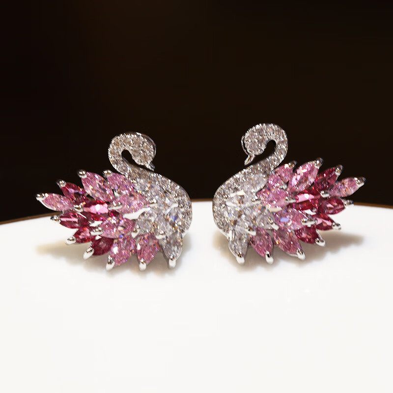 mrld超闪人造水晶天鹅耳钉925银耳针时尚个性耳环女甜美气质百搭女