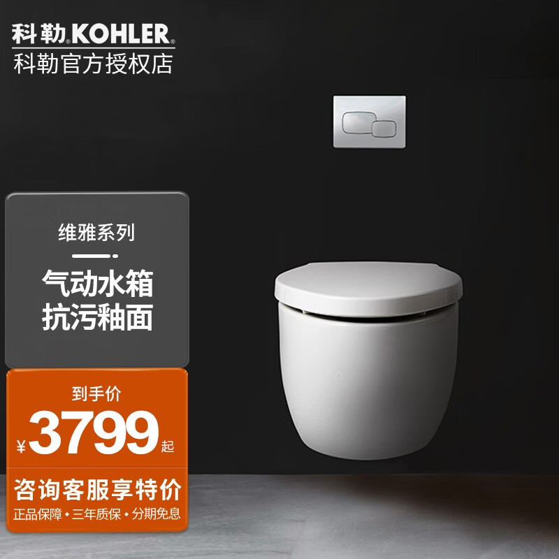 科勒壁挂式马桶入墙式直冲式家用坐便器挂墙式隐蔽式水箱座便器25255t