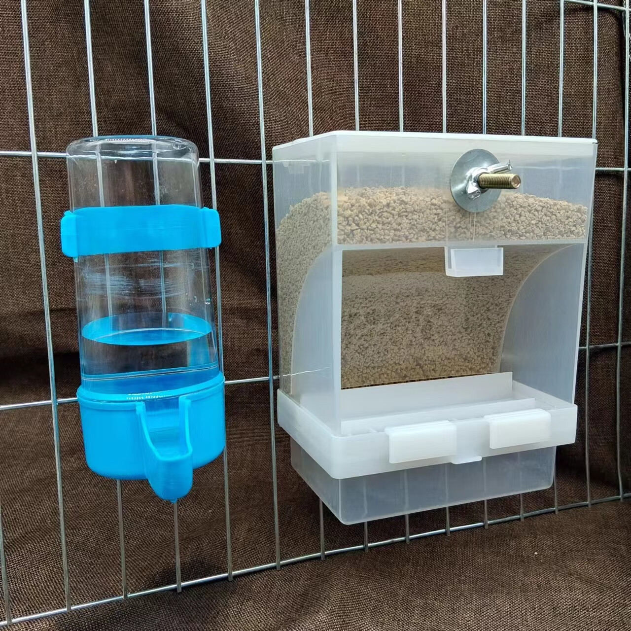 防撒鸟食盒喂水喝水器鸟笼用品用具 250克自动喂食器 240毫升饮水器