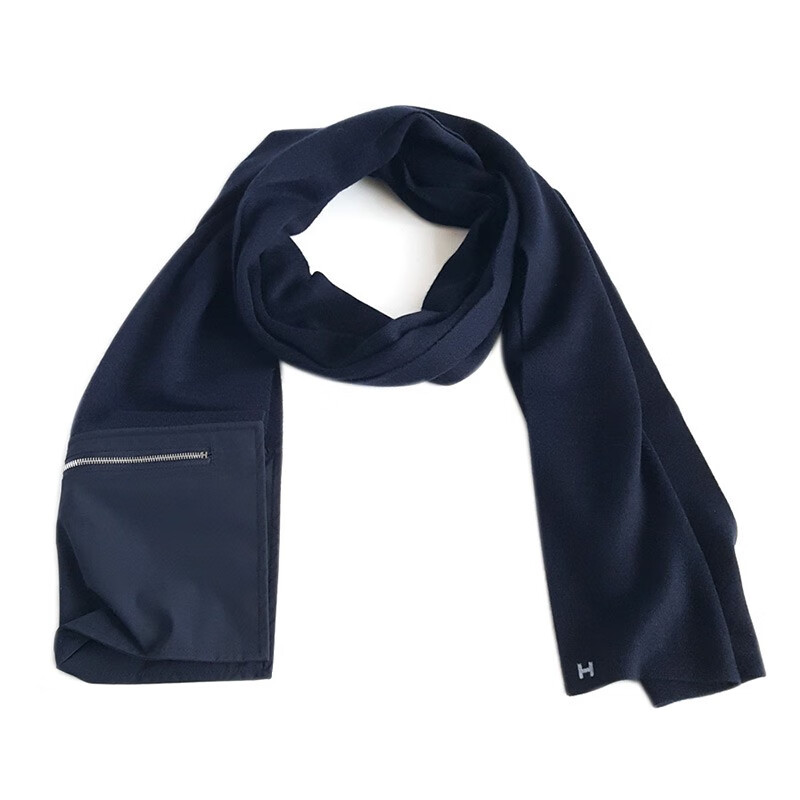 爱马仕 hermes 海军蓝just in case羊绒拉链围巾