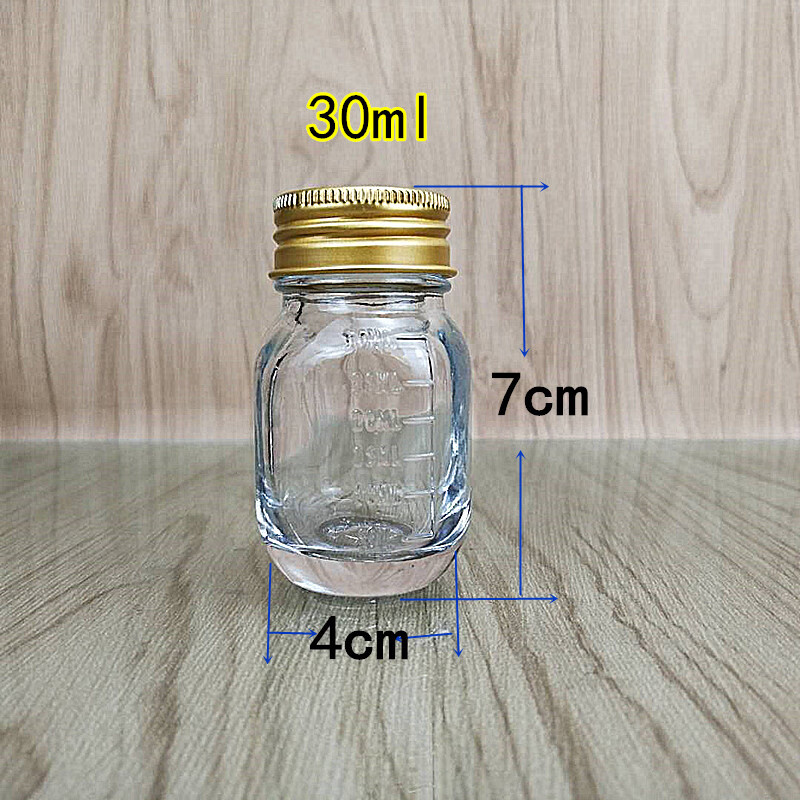 黛芷芙小玻璃瓶30毫升瓶透明密封加厚带刻度样品装瓶子 金盖 5个 30ml