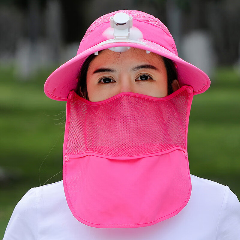 采茶女生带风扇太阳帽 防晒帽子女夏季遮脸太阳能带风扇的充电大檐宽