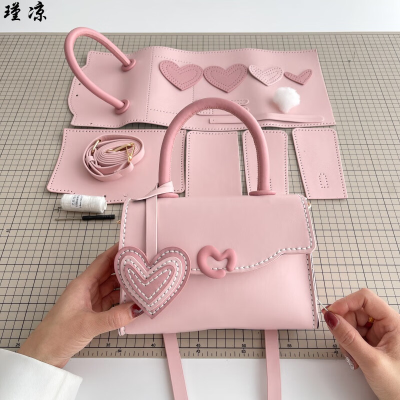 福久猫手织包包diy手工制作包包少女心爱心小方包diy自制手工编织材料