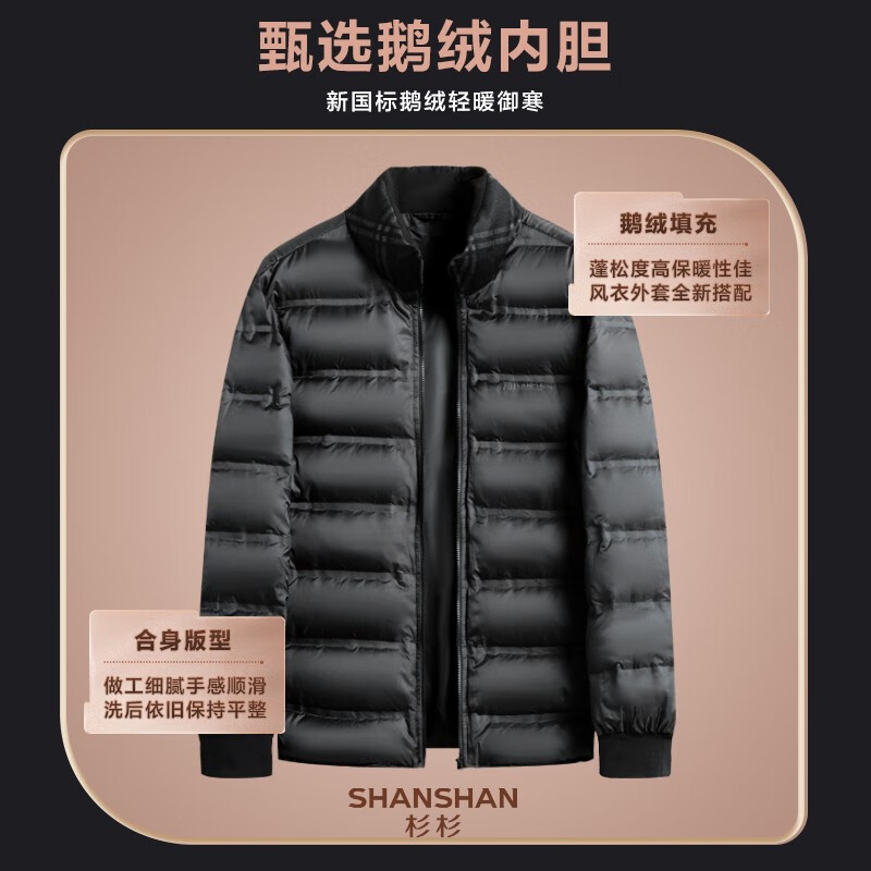 SHANSHAN杉杉【可拆卸内胆】三合一羽绒服男鹅绒加厚男士中长款爸爸装外套 黑色 L /175【建议115-130斤】