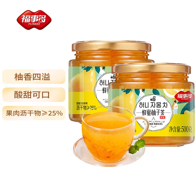 福事多蜂蜜柚子茶柠檬茶冲饮果汁水果茶饮料 500g2瓶蜂蜜柚子茶（1kg）