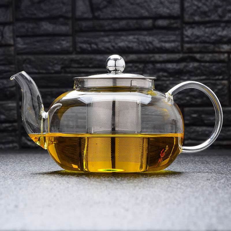 【网红款】加厚耐热玻璃泡茶壶家用不锈钢过滤冲茶器红茶壶花茶具 600ML茶壶(304不锈钢内胆) 单个茶壶壶