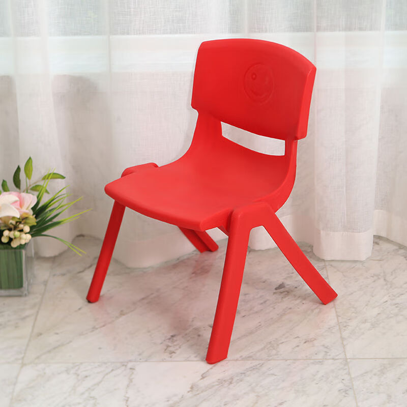 椅子靠背板凳加厚塑料椅子小孩吃饭凳子小椅子靠背椅家用 红色【大号】