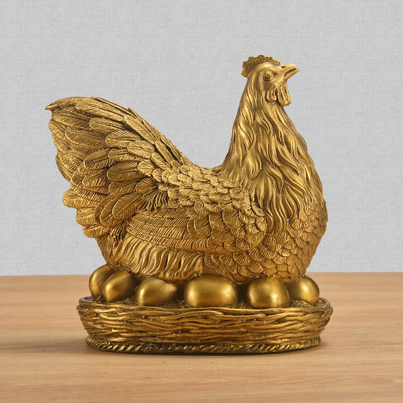 摆件招财铜公鸡金鸡铜鸡生肖鸡家居客厅装饰工艺品 金鸡下蛋(黄铜色)