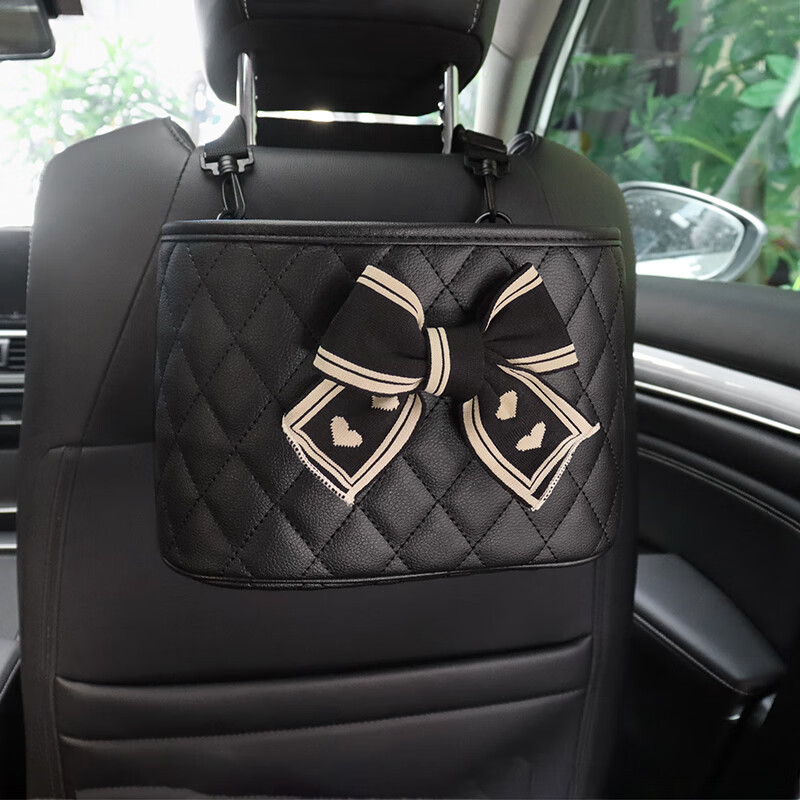 袋多功能储物箱车载座椅后背置物袋车内装饰用品 黑色置物袋 黑结爱心