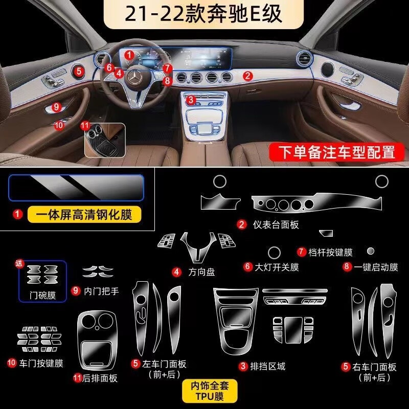 易思凯（YISIKAI AUTO SUPPLIES）21-23款奔驰E级专用内饰膜中控保护膜钢化膜E260车内用品E300l 21-23款奔驰E级全套+导航钢化使用感如何?