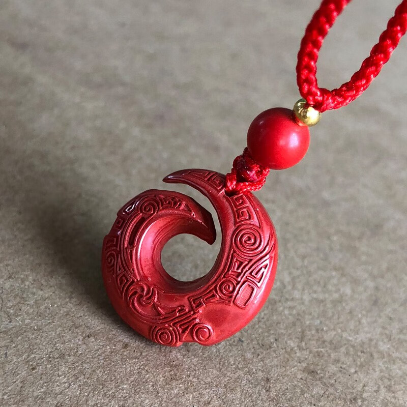帝王红朱砂时来运转吊坠 男女本命年随身古纹平安环古扣旋转挂件