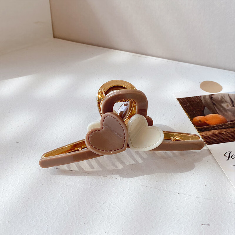 京营优雅奶茶色爱心发夹后脑勺甜美抓夹鲨鱼夹网红可爱发卡夹子头饰女