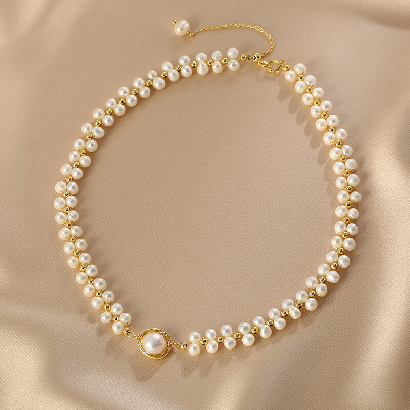 雅隐银河之星轻奢设计感淡水珍珠项链手工编织双层小米珠choker锁骨链