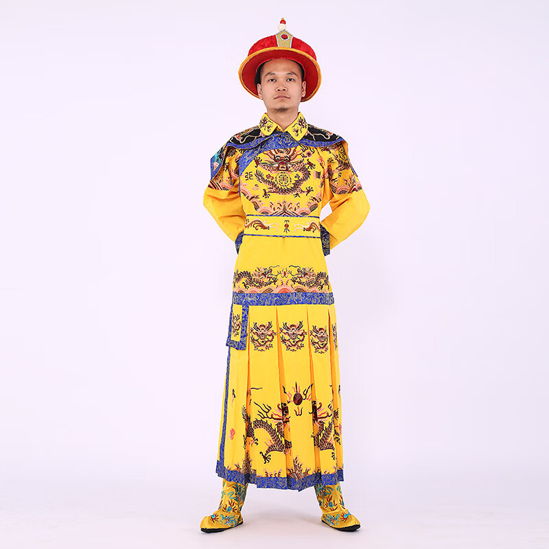 清朝皇帝龙袍男古装刺绣古装乾隆戏服影楼影视年会表演服装 黄色 均码