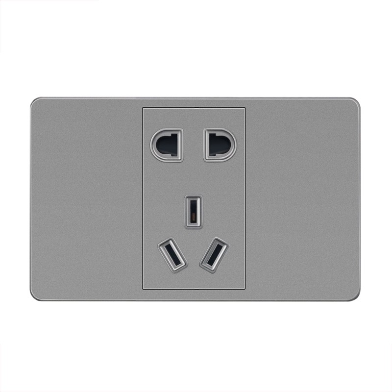 德雕(dediao)118型高端灰开关插座 118一位5孔 一位小五孔电源插座 五