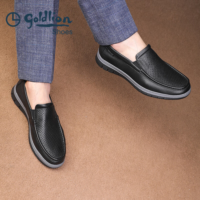 金利来(Goldlion)凉鞋男鞋皮鞋男鹿皮革透气爸爸鞋商务休闲鞋乐福鞋男士皮鞋套脚鞋 黑色 40