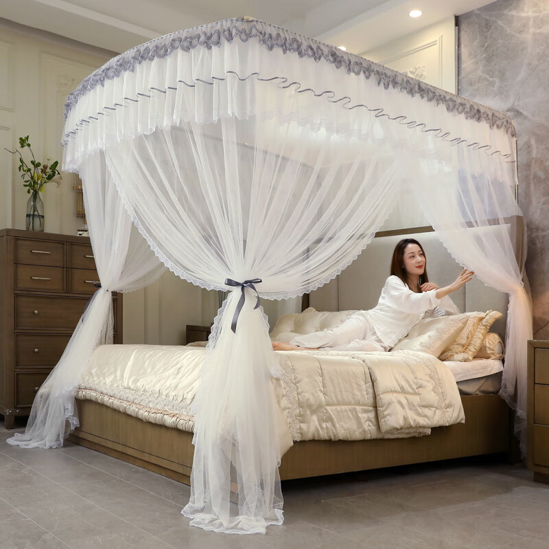 悠客家u型伸缩蚊帐家用新款加密加厚卧室支架免安装网红蚊帐 88529