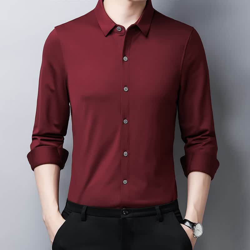哈雷纳金狐狸 长袖衬衫男士衬衣男纯色商务休闲职业男装上衣f803 酒红