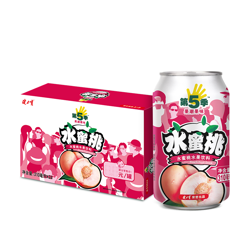 健力宝第5季网红果汁饮料310ml*6罐好喝0脂果味饮品 水蜜桃味 310ML*6