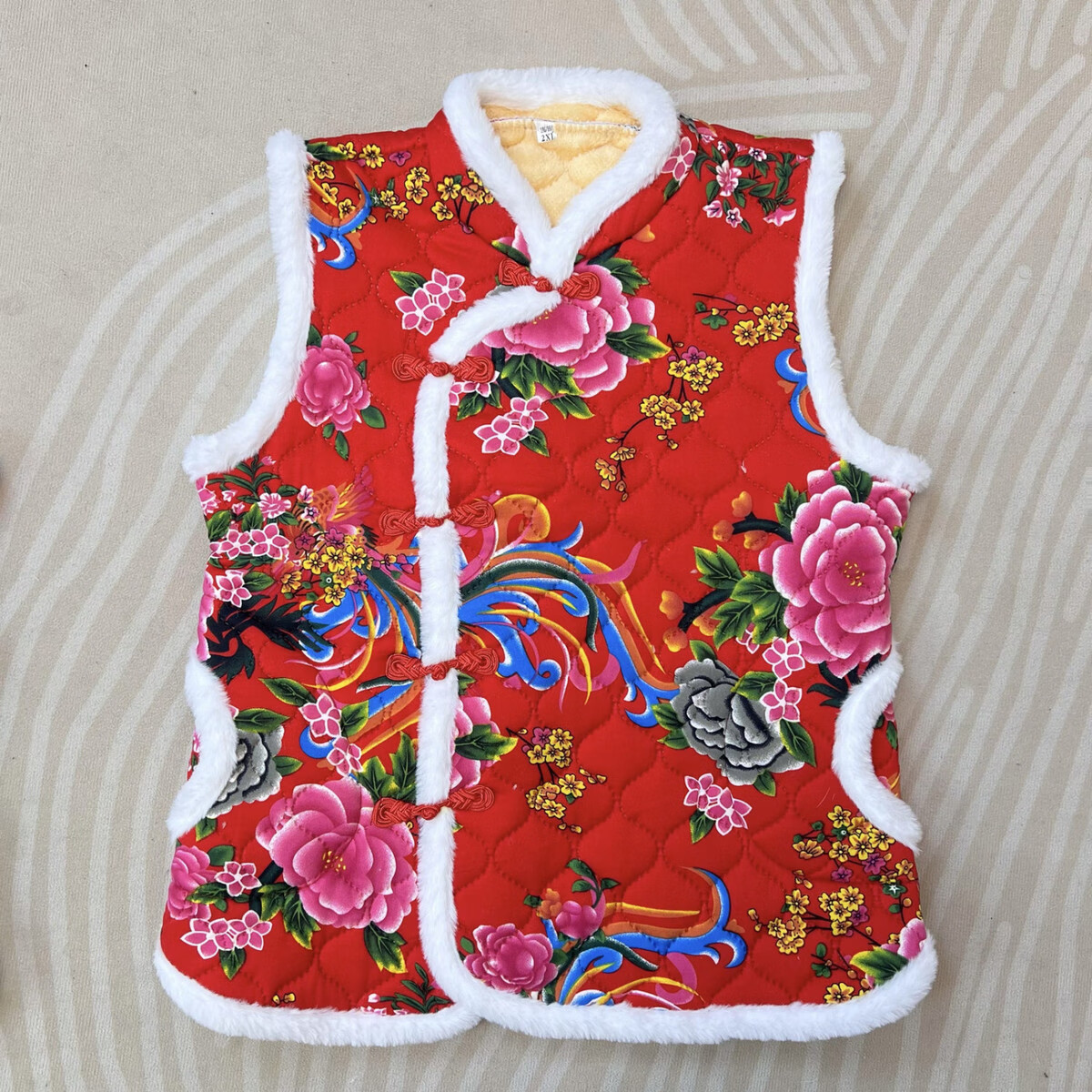 花马甲秋款女士背心民族风演出服新款袄子盘扣唐装加绒加厚 红色大花