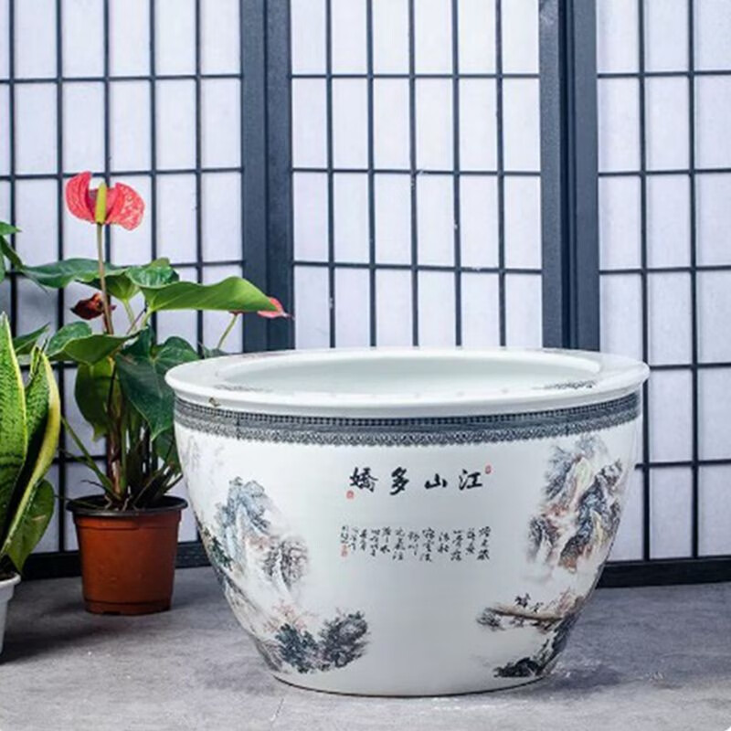 陶瓷大缸景德镇陶瓷鱼缸客厅阳台落地缸户外睡莲缸室外庭院水缸 江山