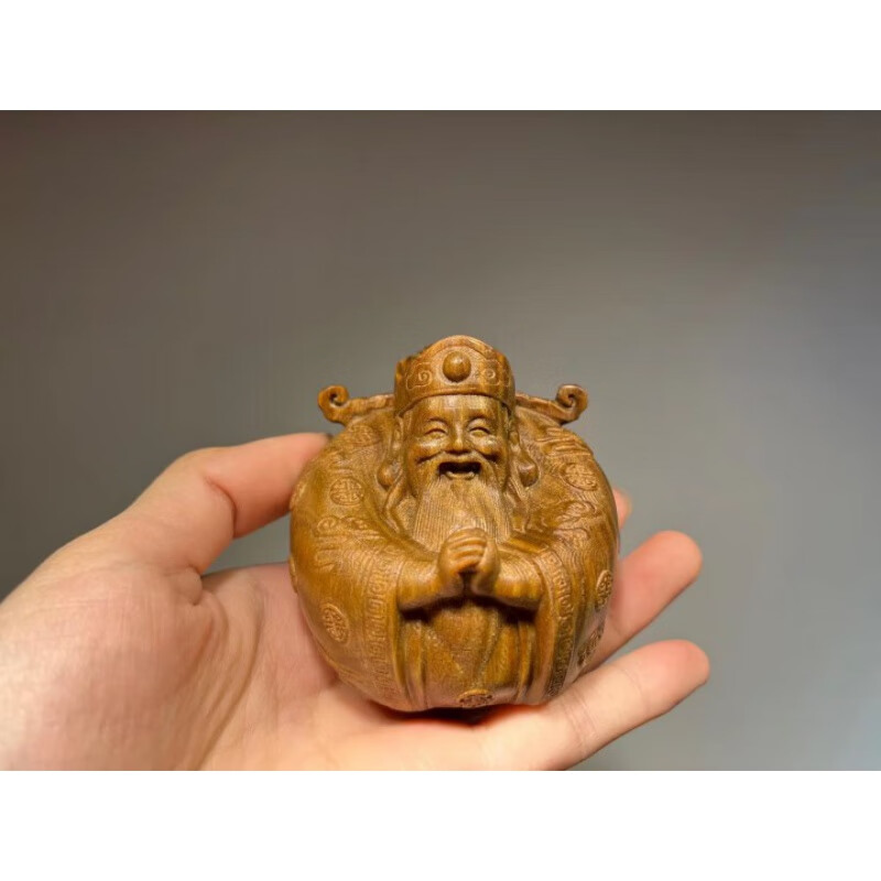 倍喜欢 绿檀财神爷小摆件手把件 车摆件装饰 手把玩件木工艺品 6.9*6.