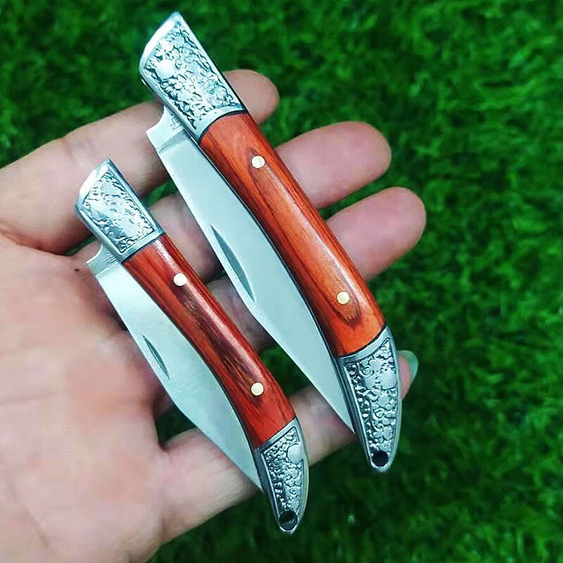 广西平南轻子手工锻打家用折叠精美锋利小刀水果刀实木锻造 红木刀柄