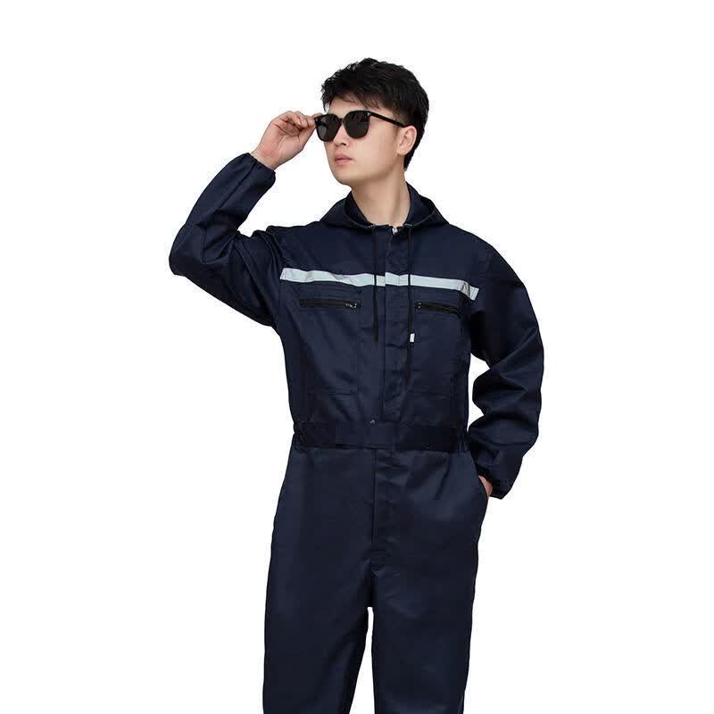 芈虹缘 带帽连体工作服套装男喷漆养殖喷洒汽修适用透气劳保厂服 藏