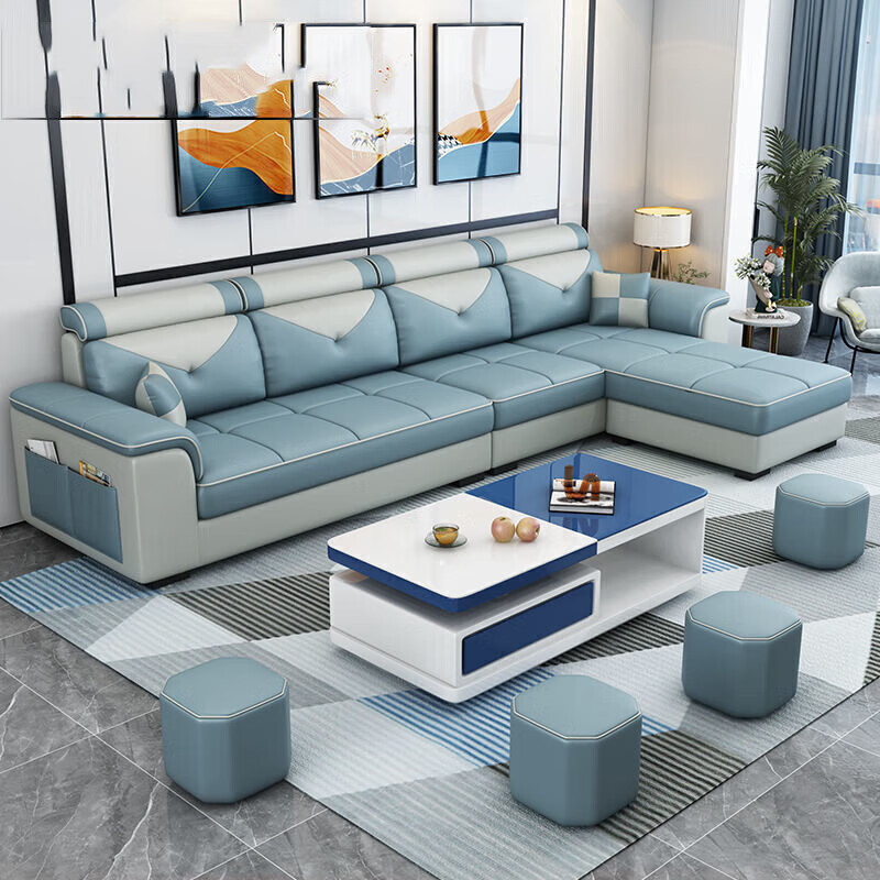 欧卡蔻2025新款沙发客厅整装大小户型简约现代轻奢科技布布艺沙发组合 梵星蓝-免洗科技布 乳胶版四位+脚踏