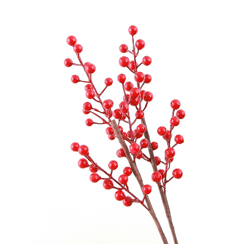 镜之月发财果仿真花卉摆设红色浆果单枝红果冬青果红果子幸运果客厅