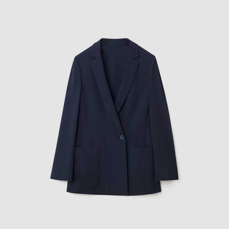 OVV2024春夏新款女装修身一粒扣平驳领简约单件西服外套 藏青（净色）06 L