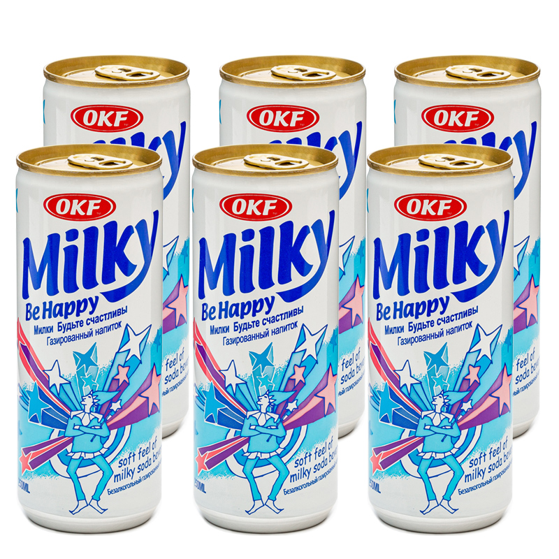 OKF 韩国进口 牛奶苏打饮料碳酸饮料  苏打气泡水 250ml*6瓶组合装