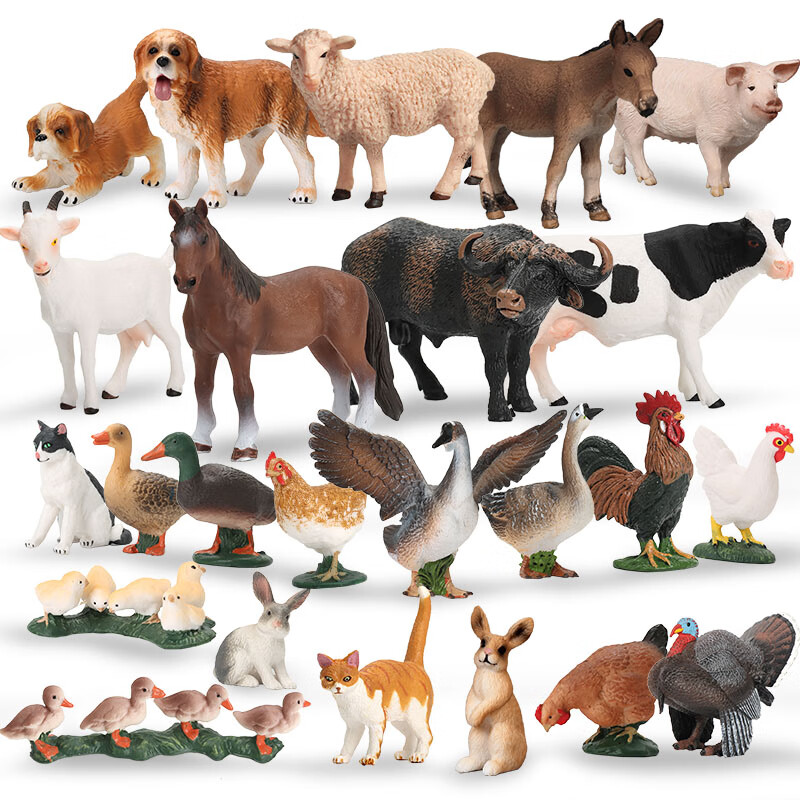 仿真动物玩具模型牧场农场套装家禽兔子驴羊认知 牧场动物24件套装