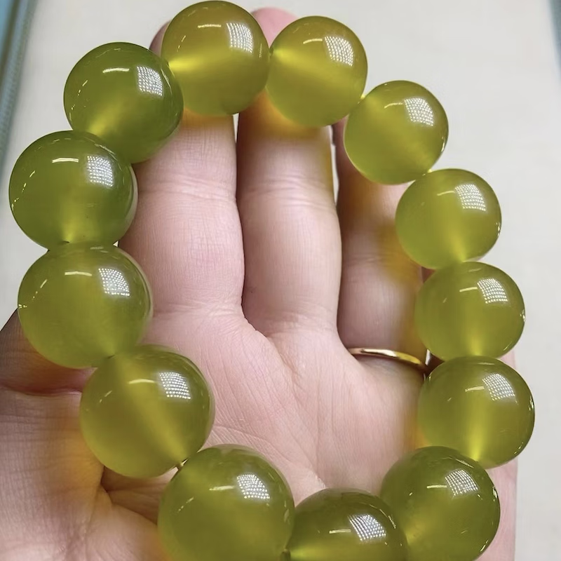 荷玉情缘【岫岩馆】朝鲜黄玉手串手链 岫玉佛珠 送老师送朋友珠子16mm