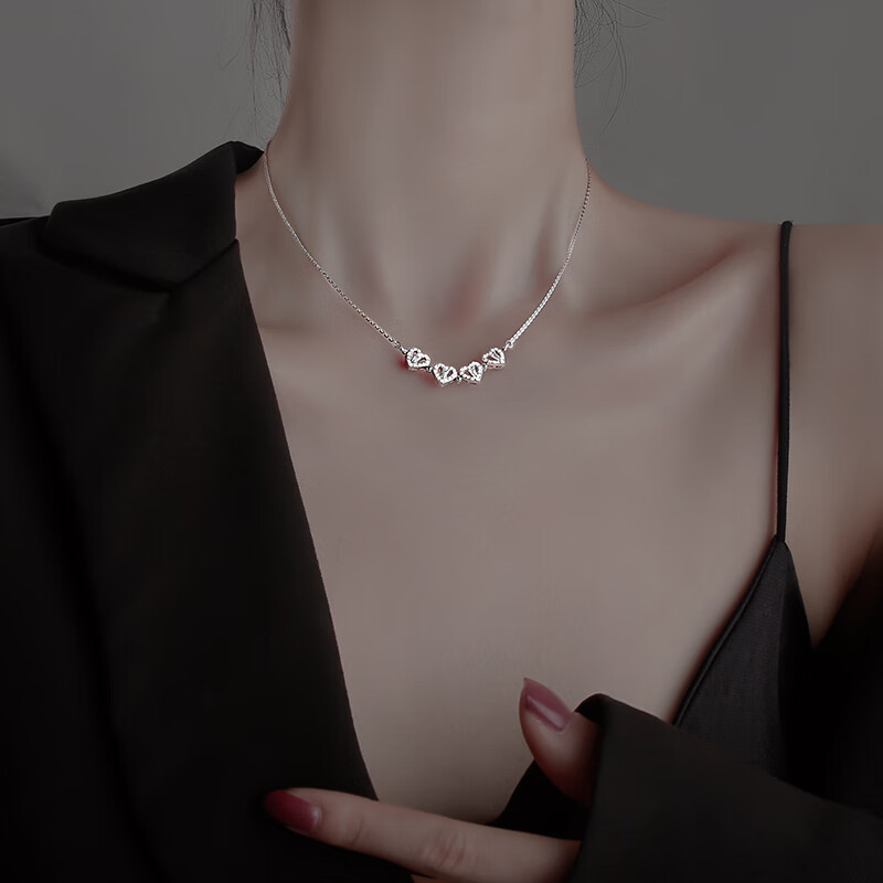 尚之之磁吸小爱心幸运草项链新款女生锁骨链吊坠饰品 银 银色一条