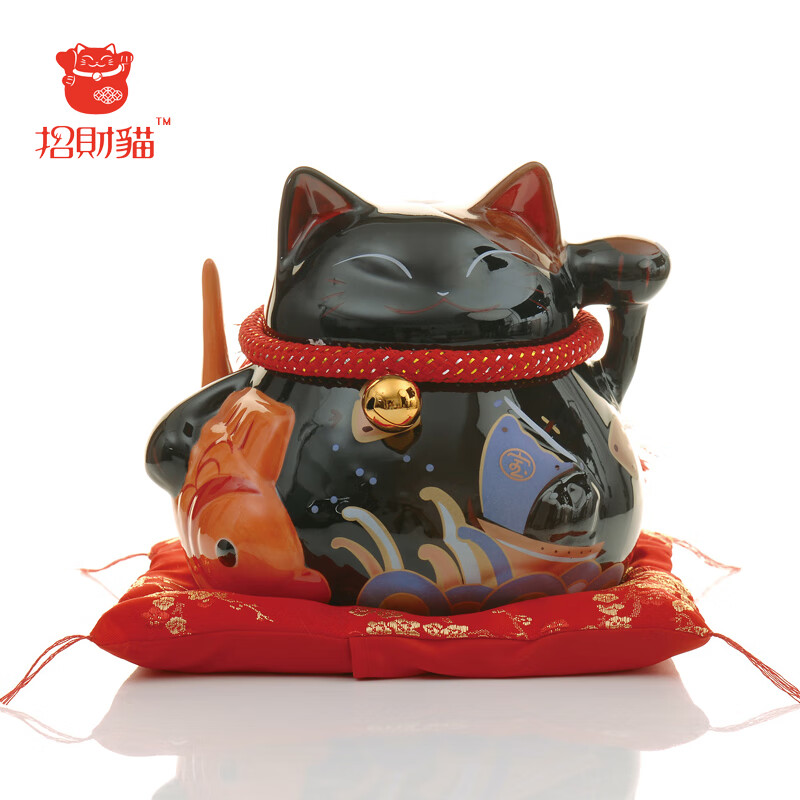招财猫 猫摆件大号黑色陶瓷存钱罐储蓄罐家居开业人气个性创意礼品 生日礼物 黑色