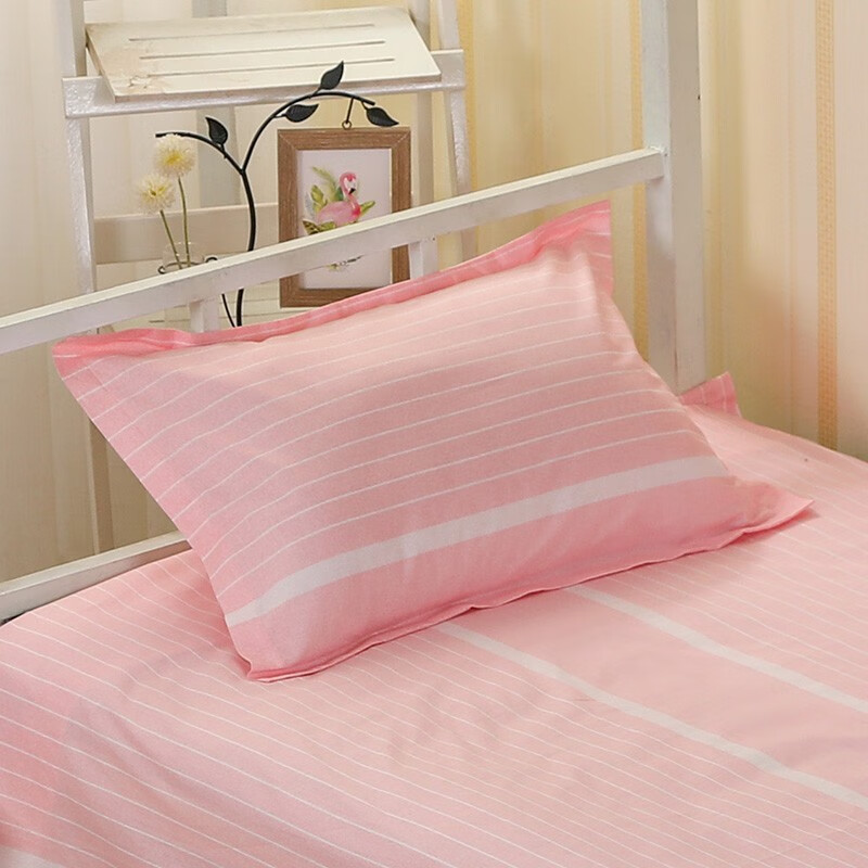 集物一册纯棉三件套学生宿舍单人上下铺床单被套被罩枕套全棉宿舍三件套 浅粉条纹(纯棉平纹) 40支 0.9m上下铺三件套 床单款 （被套150*200cm）