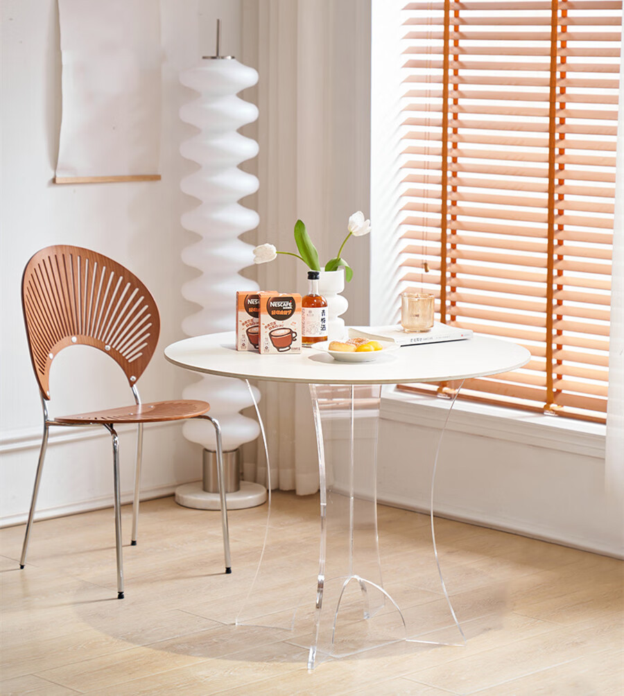 莎庭网红奶油风岩板圆桌家用客厅餐桌小户型圆形吃饭桌亚克力悬浮桌子