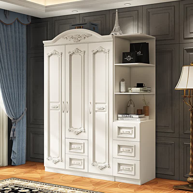 欧式卧室家具家用经济型白色组装雕花大衣橱质高组合柜子 衣柜 2门
